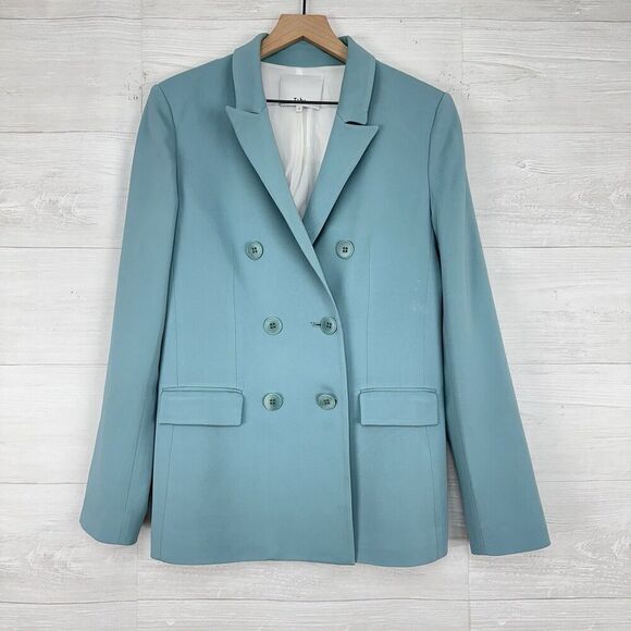 Tibi Steward Oversized Double Breasted Blazer Size 2 Seafoam Green Stretch Crepe - Picture 2 of 16